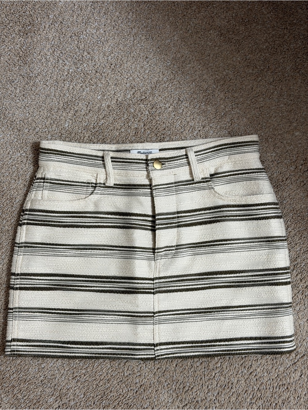 Madewell Cream Mini Skirt with Black Stripes